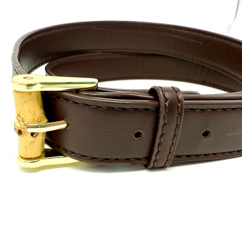 Faux Brown Leather Belt Gold and Bamboo Buckle Women's VGUC - Picture 5 of 5